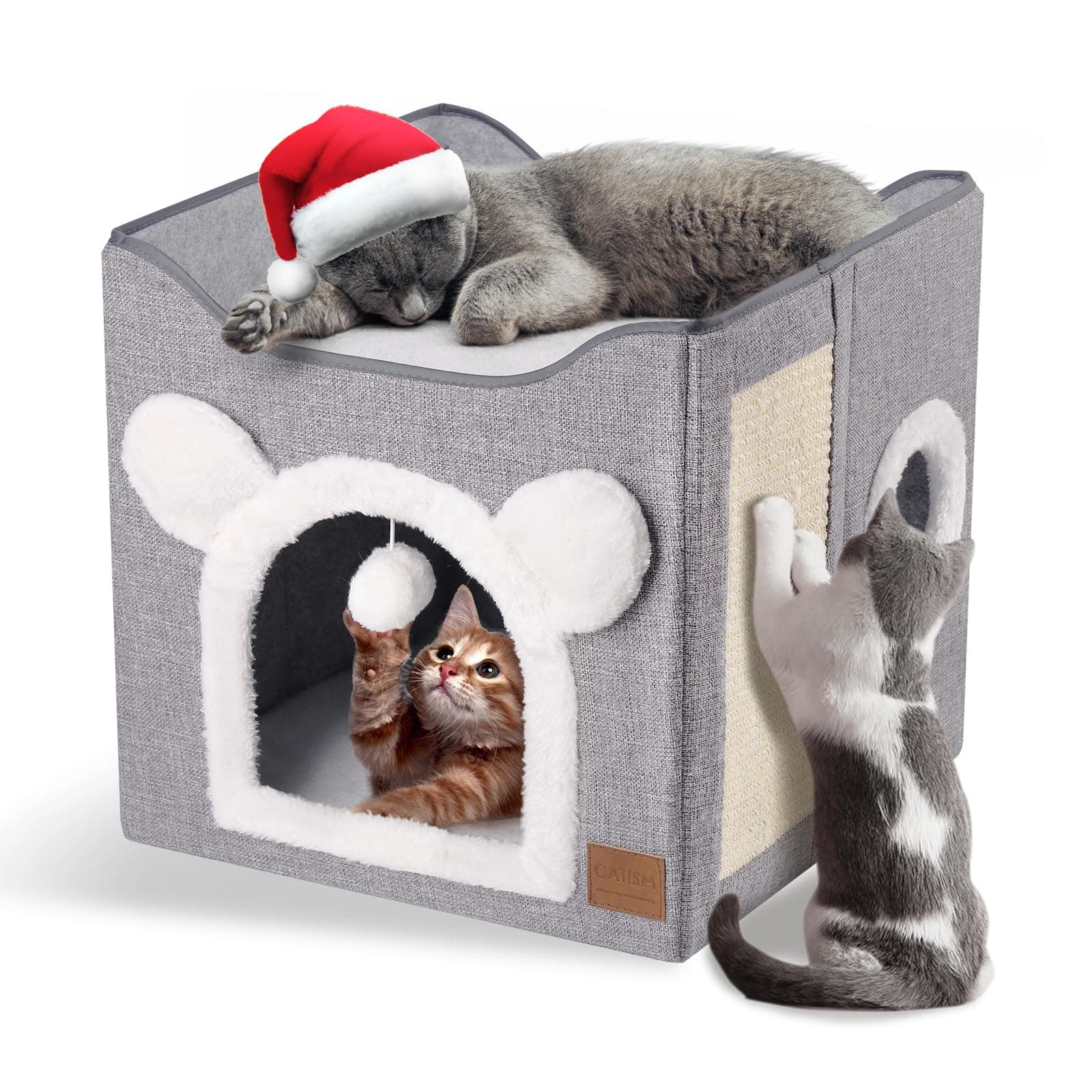CATISM Faltbares Katzenhaus, Katzenhöhle 2 Schicht Würfel Großer Raum Katzenbett 🐱