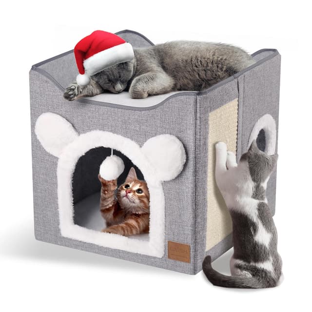 CATISM Faltbares Katzenhaus, Katzenhöhle 2 Schicht Würfel Großer Raum Katzenbett 🐱