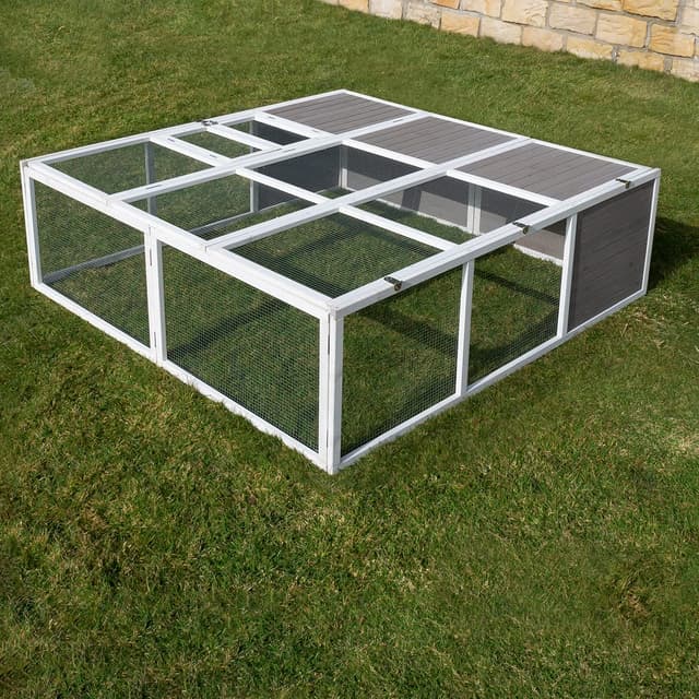 🐰🏡 Miweba MyAnimal Hasenstall MH-06 | 180x180x60 cm - Kaninchenstall mit Freilaufgehege - Indoor und Outdoor (Grau/Weiß)