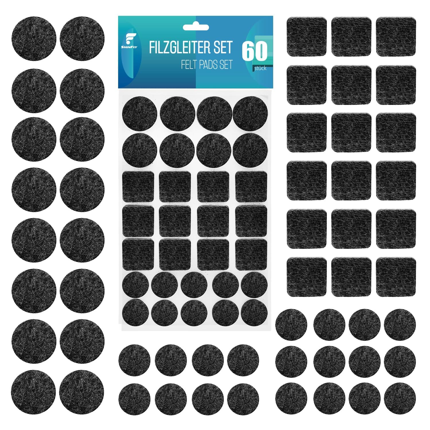 🌟 Angebot! shinfly Filzgleiter Selbstklebend - 60 Stück - Möbelgleiter Filz Selbstklebend Schwarz