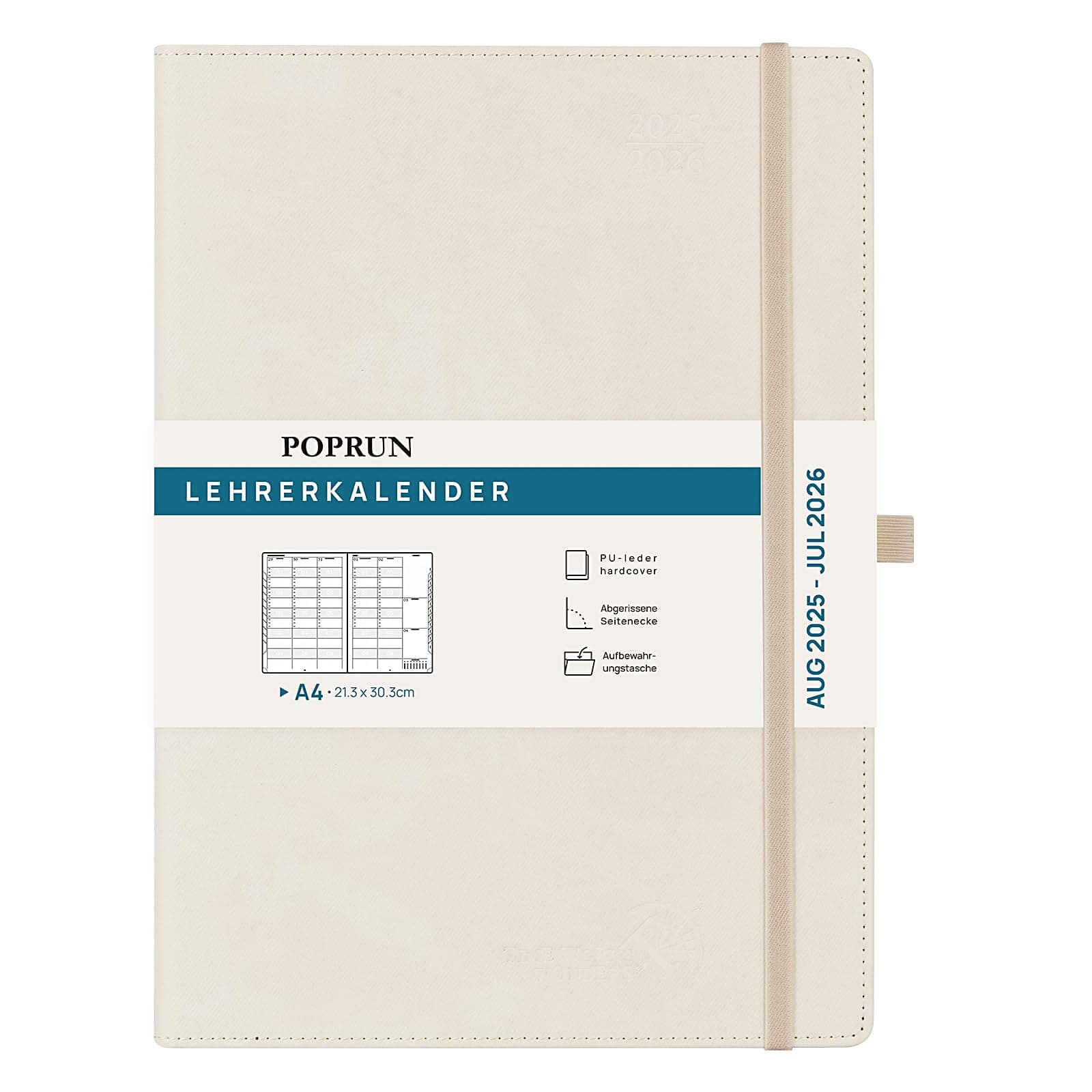 📚🍎 POPRUN Lehrerkalender 2025 2026 DIN A4 - Lehrerplaner 25/26 für die Unterrichtsvorbereitung 🍏📆