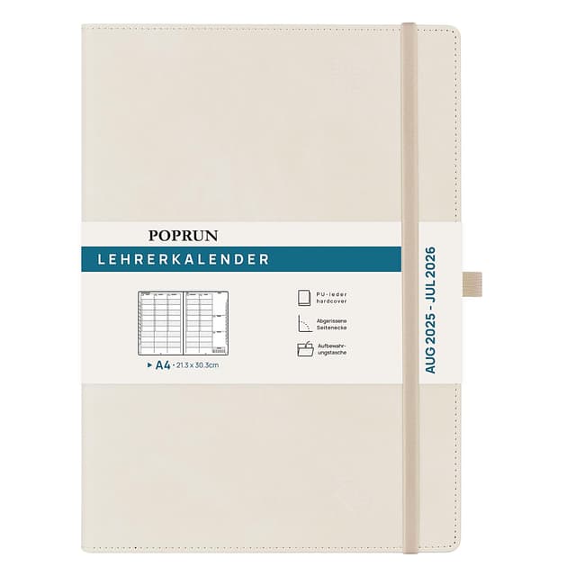 📚🍎 POPRUN Lehrerkalender 2025 2026 DIN A4 - Lehrerplaner 25/26 für die Unterrichtsvorbereitung 🍏📆