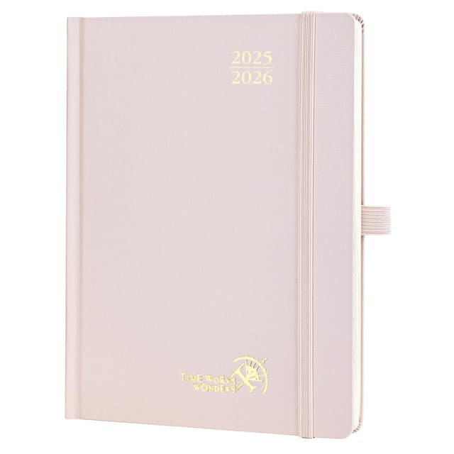 POPORUN Kalender 2025 2026 Buchkalender Hardcover, Hellrosa Medium