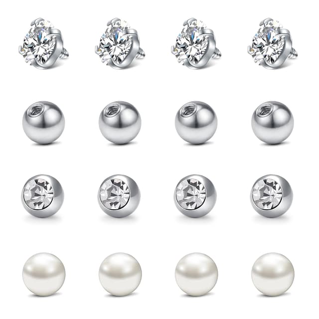 🌟 WillTen 16Pcs Innen Außengewinde Piercing Kugeln - 14G Bauchnabel Brustwarze Zunge Piercing
