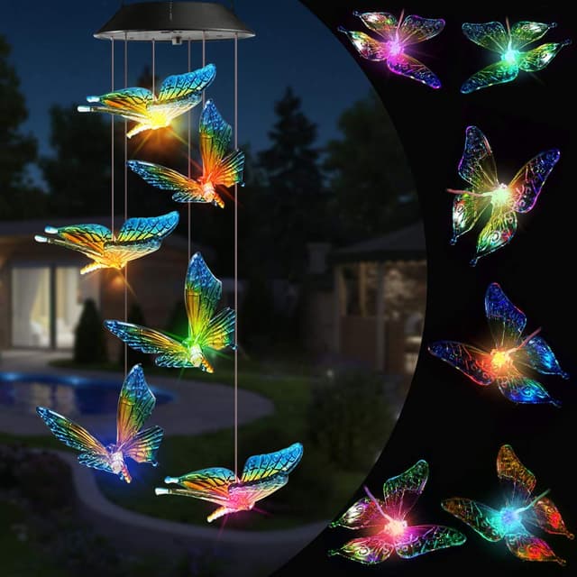 Qedertek Windspiele für Draußen, LED Schmetterling Solar Farbwechsel 🌞