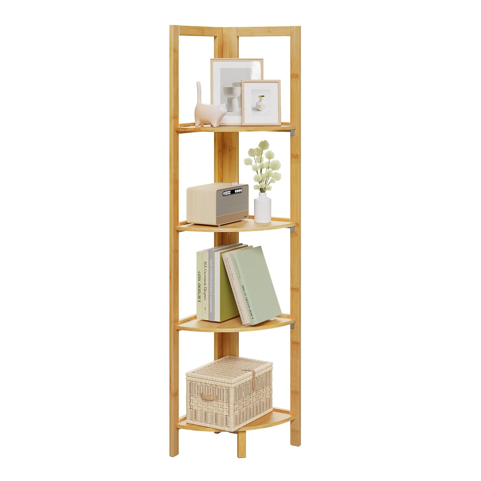 🌿 WOLTU Standregal Badregal Küchenregal Eckregal Bambus 4 Ablagen, Natur RG9254br 🌿