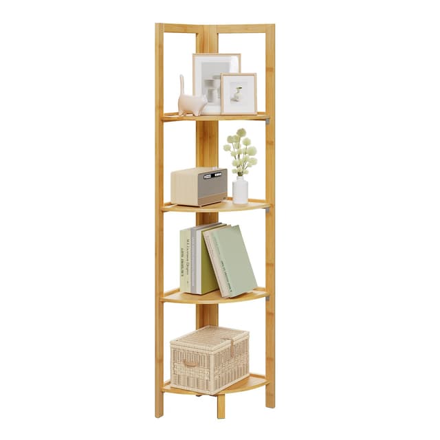 🌿 WOLTU Standregal Badregal Küchenregal Eckregal Bambus 4 Ablagen, Natur RG9254br 🌿