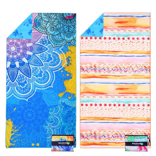 🏖️🌞 Winthome Strandtuch Beidseitig, Strandhandtuch Groß 180x90cm, Mikrofaser Strandtuch XXL Schnelltrocknend Leicht, Badetuch Sandfrei (2er Pack) Böhmisch + Mandala 180x90cm
