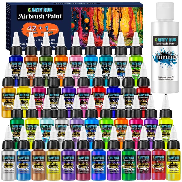 X ARTY HUB Airbrush Farben Set - 42 Farben mit 120 ml Verdünnern 🎨🖌️