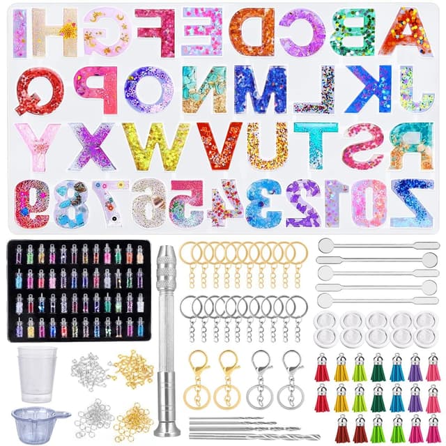 🔠 314 Stück Resin Silikonform Alphabet mit Epoxidharz Set und Pailletten 🎨