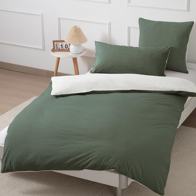 Nesture Bettwäsche 135x200 Baumwolle Dunkelgrün/Weiß 🛏️