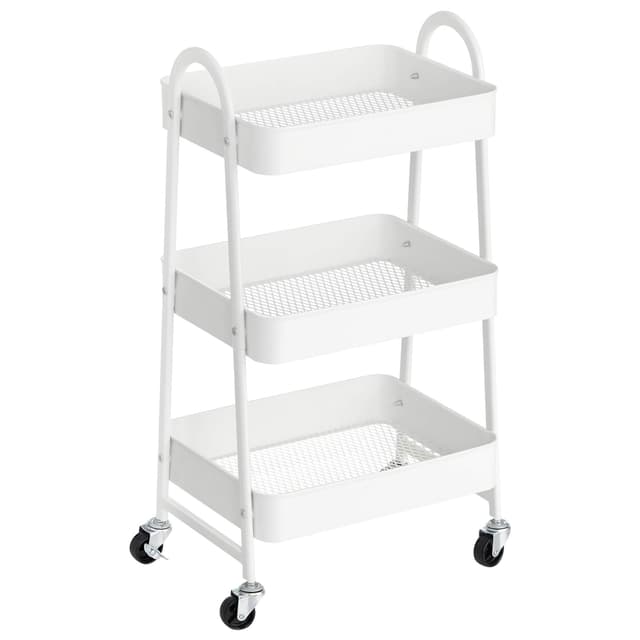 SONGMICS Rollwagen mit 3 Ebenen, Servierwagen aus Metall 🛒 Küchenwagen BSC068W01