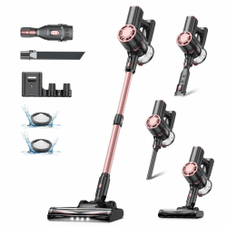 Vexilar Akku Staubsauger 45000Pa/ 50Mins/ 450W, 6-in-1 Staubsauger Kabellos Selbststehend, Akkustaubsauger mit LED Touchscreen, Klein und Leicht für Hartböden Teppiche Tierhaare Pink 🌟