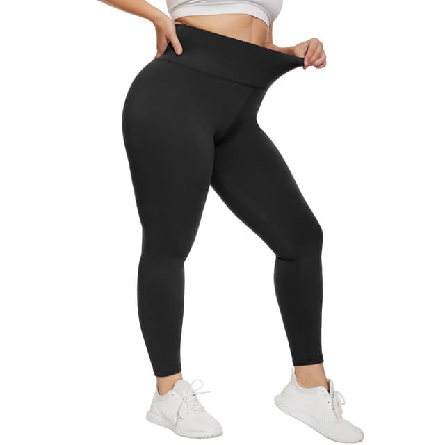 HIPOWER Leggings Damen High Waist Leggins Große Größen Blickdicht Schwarz Sportleggins Lang Bauchweg Plus Size Sporthose Elastische Yoga Pants Laufhose 3XL Schwarz 👖🏋️‍♀️