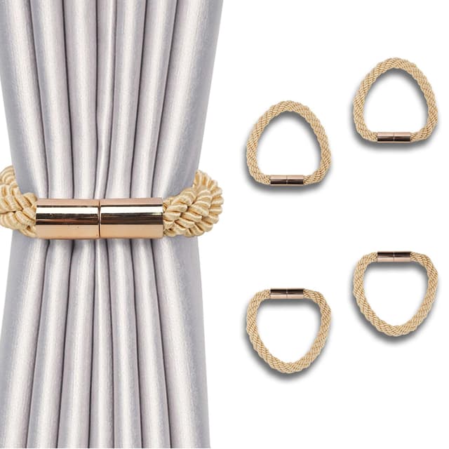 NAHUAA 4 Stück Raffhalter für Vorhänge Magnetisch Gold - Dekorative Gardinenhalter