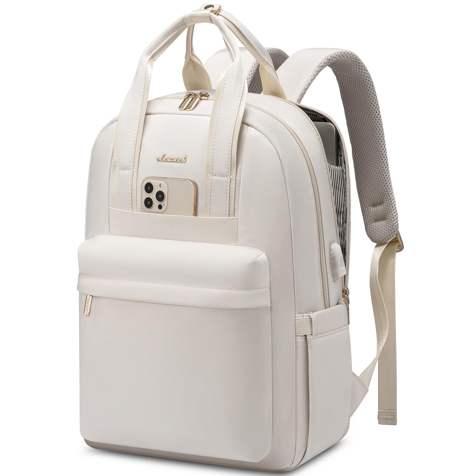 LOVEVOOK Rucksack Damen Groß, 18 Zoll Laptop Schulrucksack Teenager Mädchen mit Laptopfach, Wasserdicht Daypack Schultasche Reiserucksack für Schule Uni Reisen Arbeit, Cremefarben 18 Zoll Cremefarben 🎒