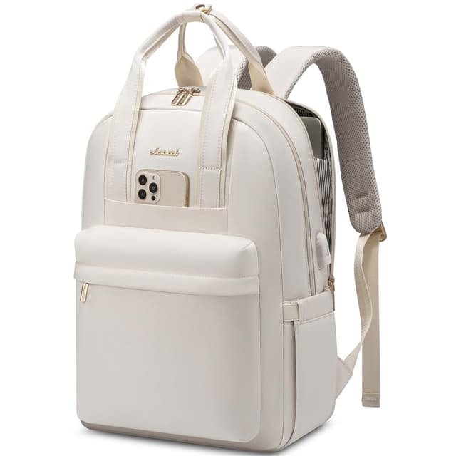 LOVEVOOK Rucksack Damen Groß, 18 Zoll Laptop Schulrucksack Teenager Mädchen mit Laptopfach, Wasserdicht Daypack Schultasche Reiserucksack für Schule Uni Reisen Arbeit, Cremefarben 18 Zoll Cremefarben 🎒