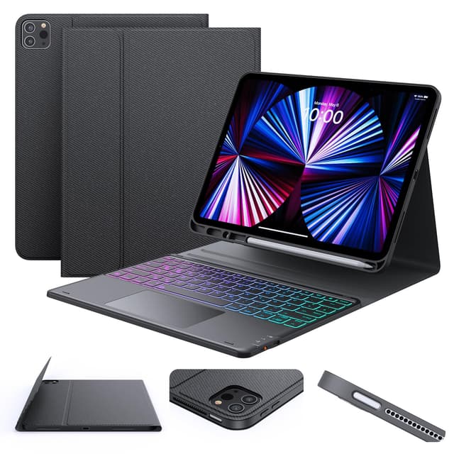 🌟 Earto Hülle mit Tastatur für iPad Air 13 Zoll(M3 2025/M2 2024), 3-Zone Beleuchtung mit 7 Farben, iPad Pro 12.9 Tastatur mit Touchpad, QWERTZ Layout für Air 13/Pro 12.9 6/5/4/3 Gen(2018-2022), Schwarz 🌟
