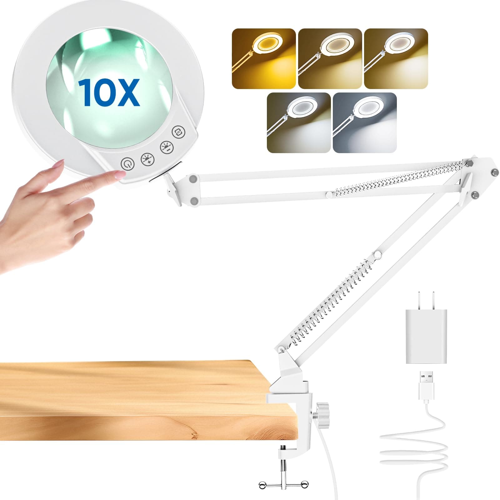 Mandland 10X Lupe mit Licht und Klemme 🌟 Freihändige Schreibtischlampe für Hobbys und Naharbeit