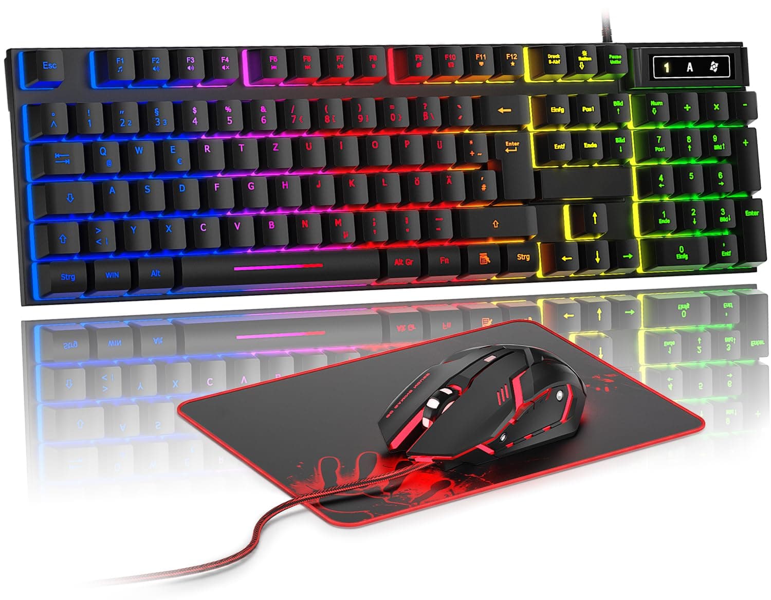 🎮 Rewurnth RGB Gaming Tastatur und Maus Set | QWERTZ DE Layout | Ergonomisch und Stilvoll 🖱️
