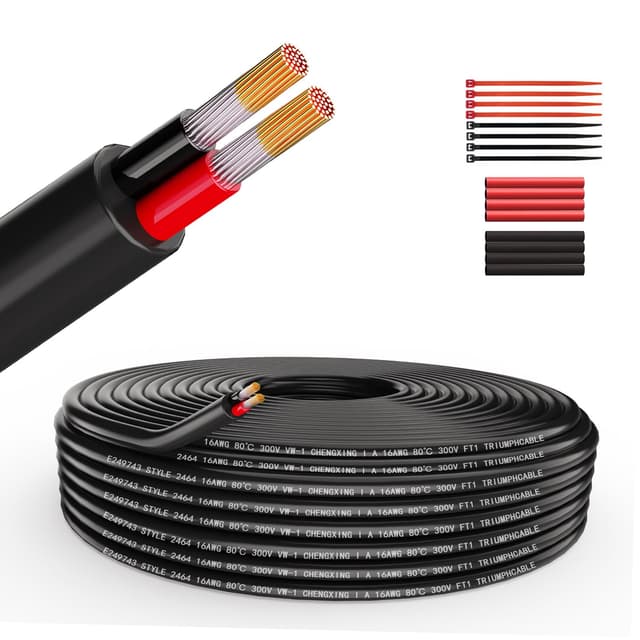Wirelume 16AWG 2x1,5 mm² Elektrischer Draht 2 Adrig Kabel 5V/12V/24V verseilt PVC Stromkabel 100FT/30.48M