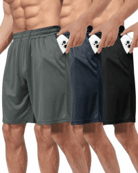 BOOJO 3er Pack Sporthose Herren Kurz Hosen mit Taschen Sport Shorts Schnell Trocknend Trainingshose
