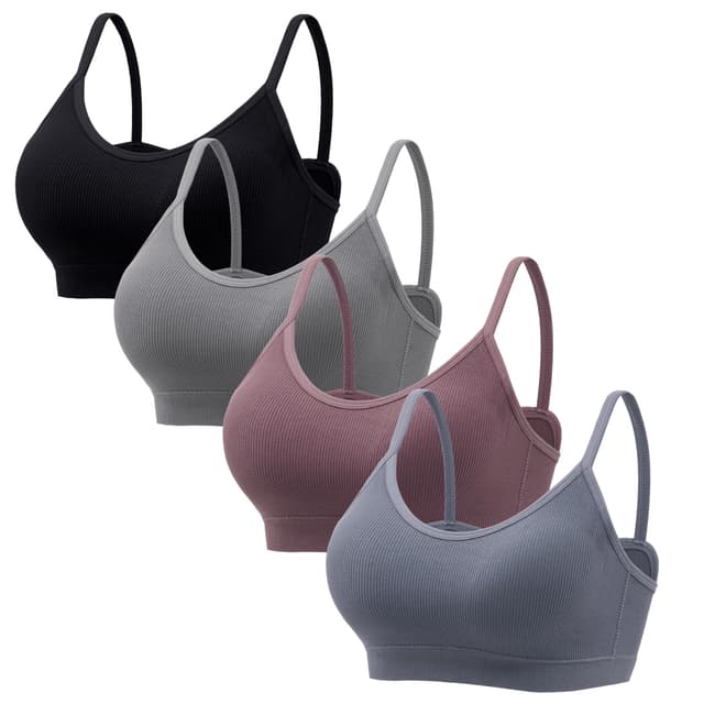 🌟 HBselect 4er BHS Damen ohne Bügel Nahtlose Bralettes T-Shirt BHS Bustier Top L Schwarz/Grau/Heather/Graublau 🌟