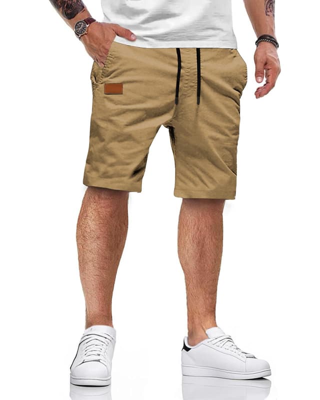 HMIYA Kurze Hosen Herren Baumwolle Chino Shorts Sommer 🌞 Freizeitshorts Elastische Taille mit Taschen L Khaki - Angebot