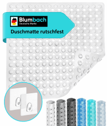 Blumbach® Duschmatte rutschfest 53x53cm - 100% BPA-frei - Inkl. 2 Haken zum Aufhängen Weiß 💦