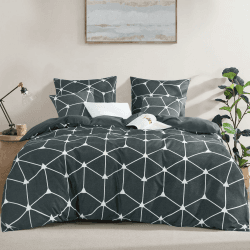 RUIKASI Bettwäsche 200x220 3 teilig Anthrazit - Bettbezug 200 x 220 Set mit Geometrie Muster, Bettwäsche-Set 220x200 aus Mikrofaser