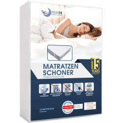 Dreamzie Matratzenschoner 140x200cm Wasserdicht 🌧️ Made in EU und Oeko-TEX Zertifiziert 🌍 Atmungsaktive Matratzenauflage 140 x 200 cm