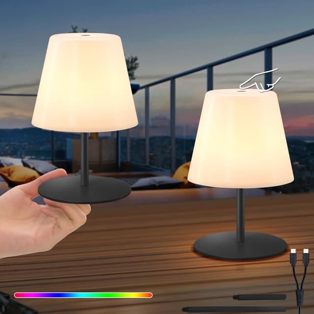 RWWR 2er Set LED Akku Tischlampe kabellos Mini Kleine dimmbar 8 Farben USB-C aufladbar Tischleuchte Outdoor/Indoor
