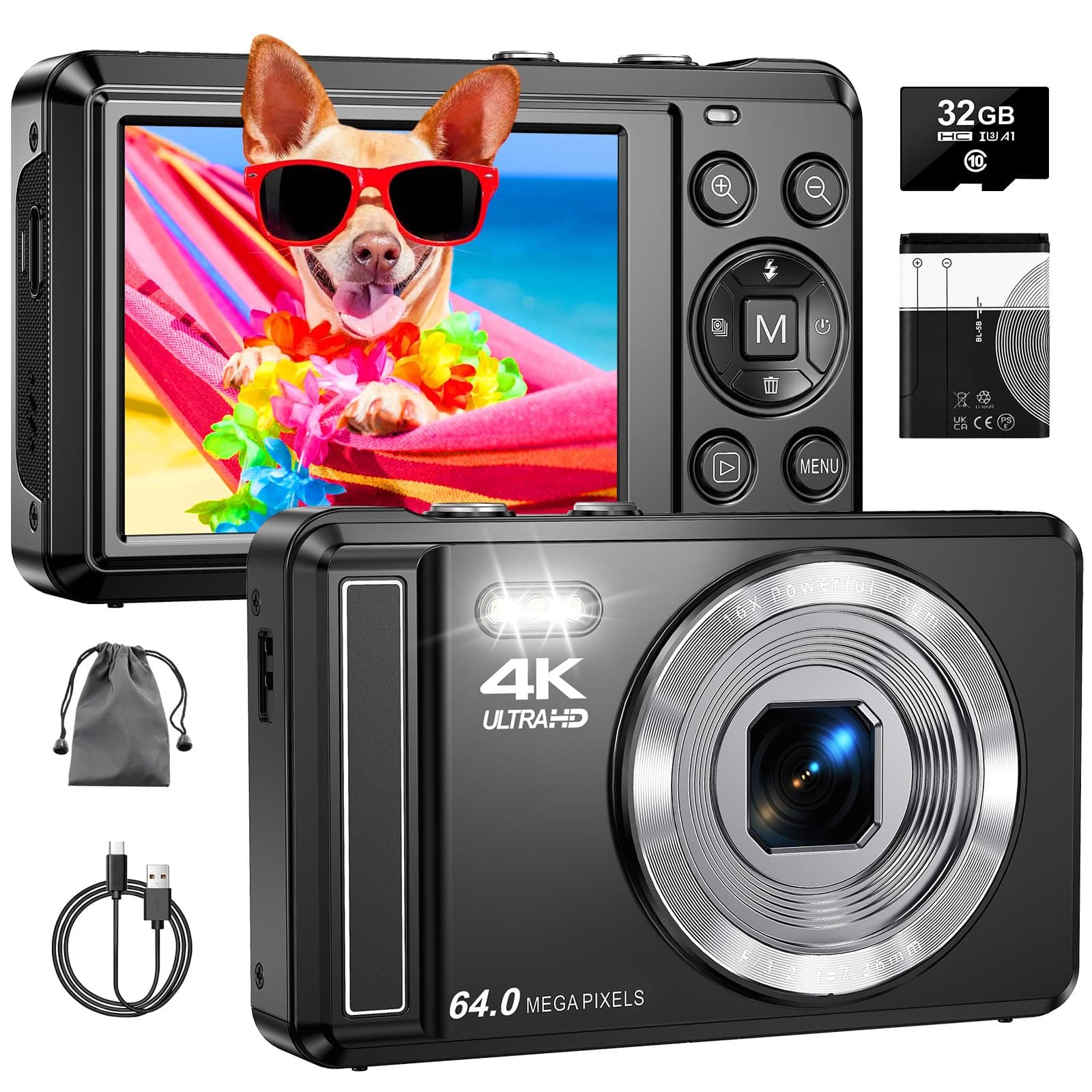 📸 4K 64MP Digitalkamera mit 32 GB TF-Karte 🎁