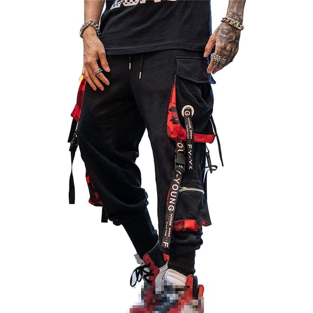Herren Techwear Hosen Hip Hop Jogger Cargo Pants Baggy Streetwear Punk Hose Schwarz XL 🖤