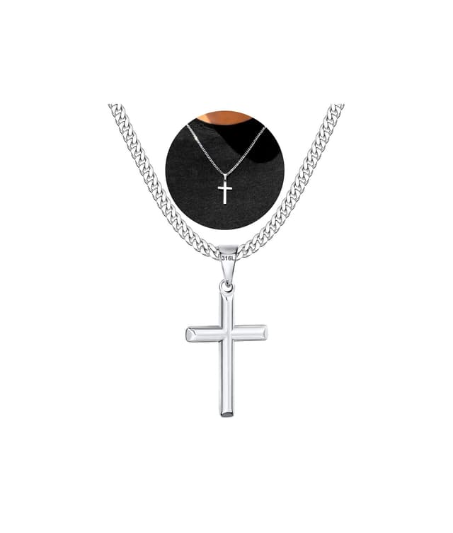 Esrael 316L Edelstahl Kreuz Kette Halskette für Männer Jungen 20Zoll Silber