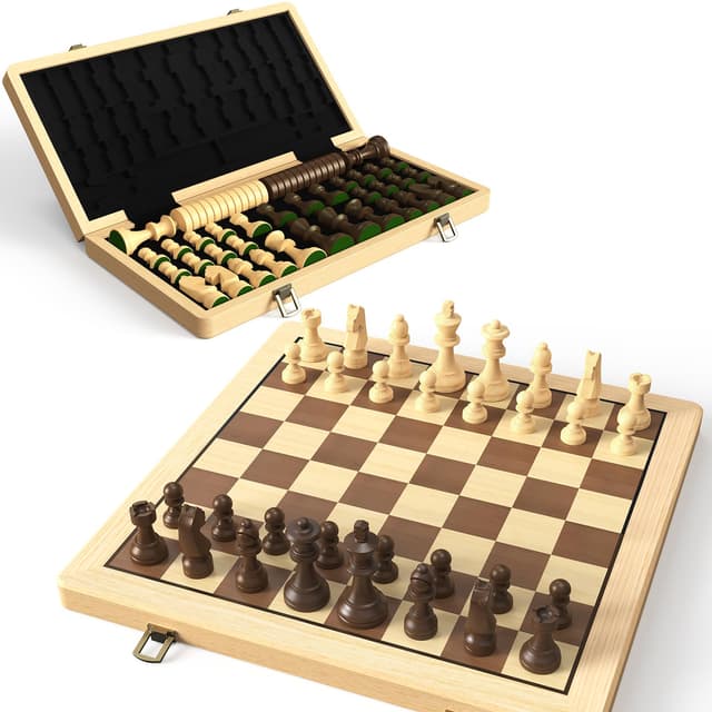 🎲 38 cm Holz Klapp-Schach- und Dame-Set 🎲