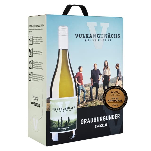 🍇🍷 Vulkangewächs Grauburgunder Wein-Box 3 Liter QbA trocken - Badischer Wein vom Kaiserstuhl