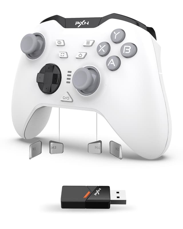 PXN P5 Kabelloser Gaming Controller 2025 – Hall Effekt Joystick & Trigger, 1000Hz Polling-Rate, 4 Makrotasten, 2.4G/BT/SW, Turbo, APP – Controller für PC, Steam Deck, Switch, Android & iOS Weiß 🎮