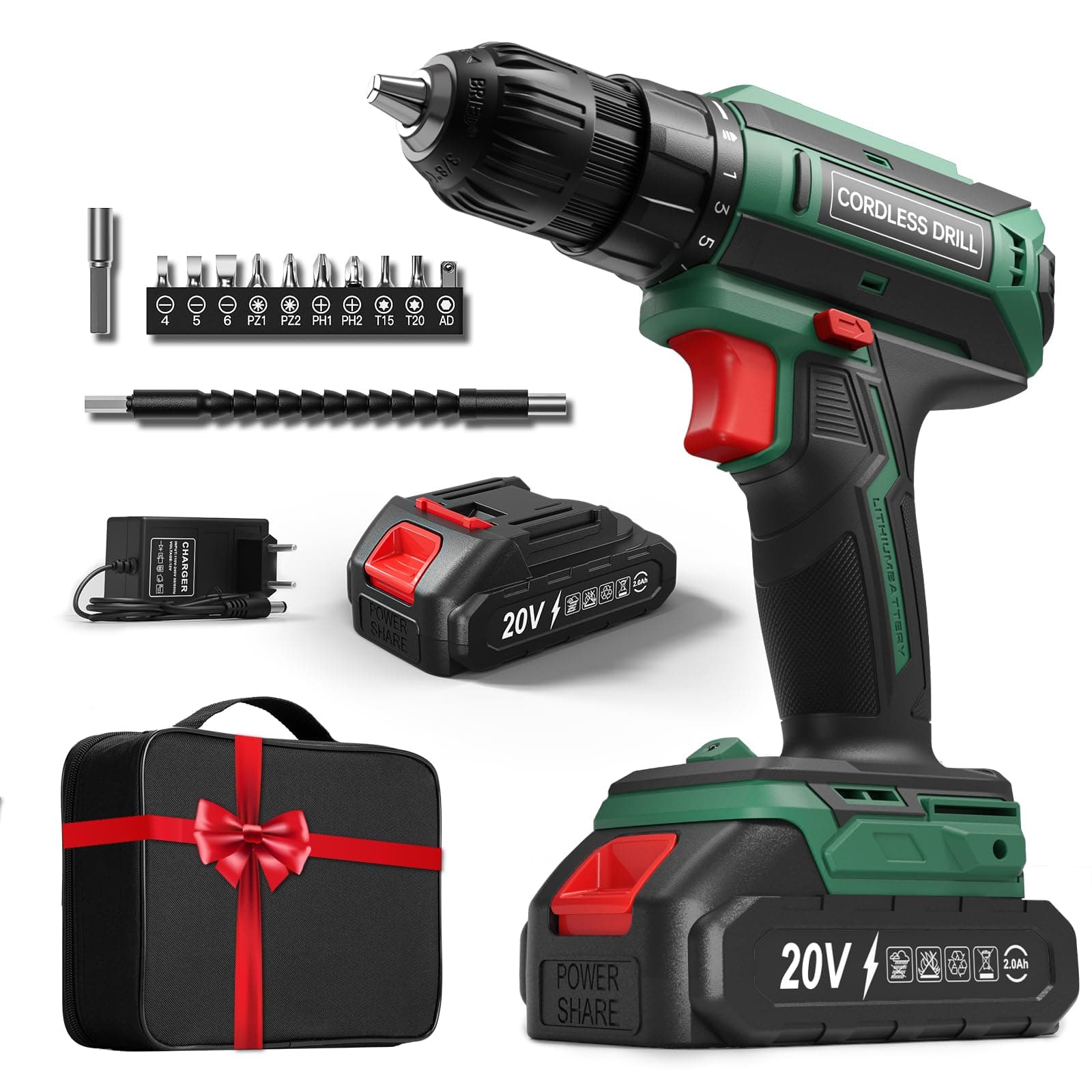 🔧 FAHEFANA - Akkuschrauber Set 20V, 2000mAh Akku, 42Nm Max, 2-Gang Akku-Bohrmaschine