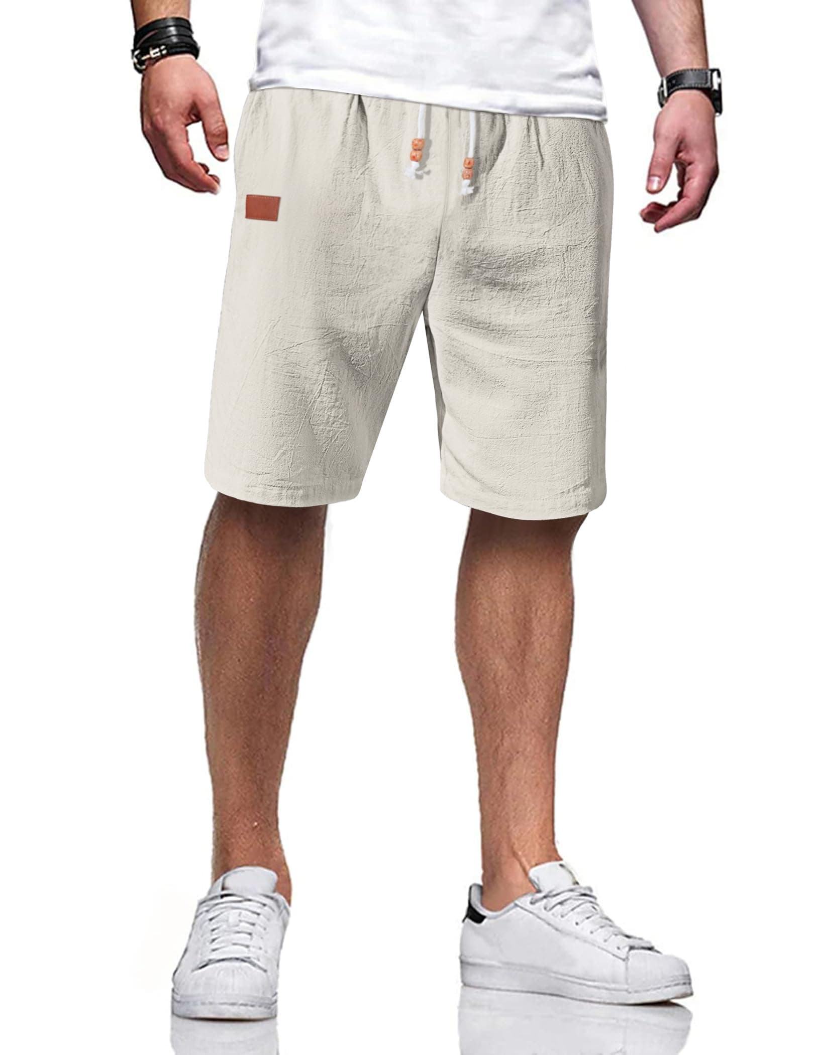 🌞 TARAINYA Herren Baumwolle Leinen Shorts mit Gummizug Beige XL 🌴