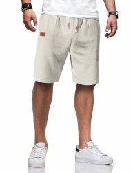🌞 TARAINYA Herren Baumwolle Leinen Shorts mit Gummizug Beige XL 🌴