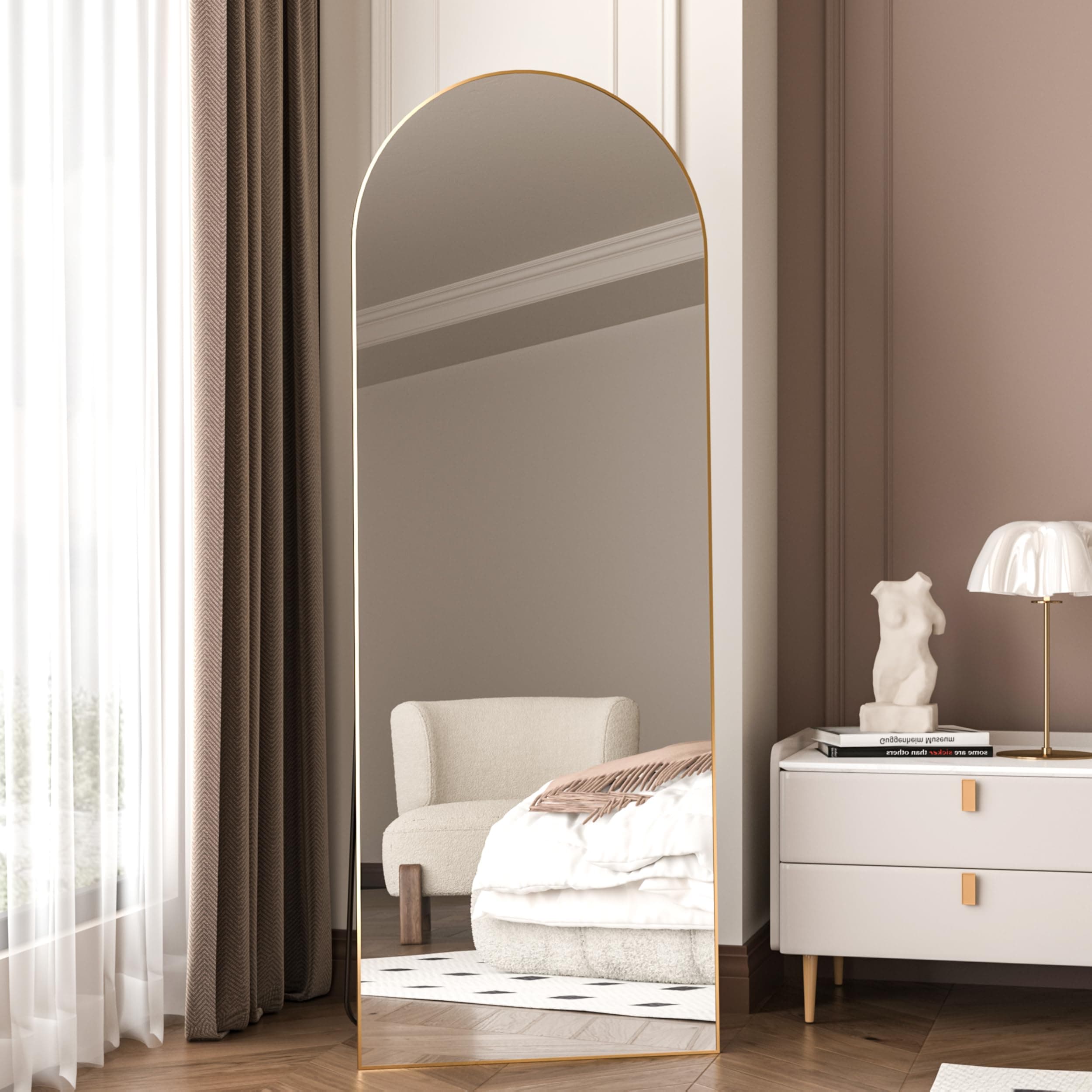 CASSILANDO Bogen Ganzkörperspiegel 162×53cm Bodenspiegel Gold 🌟 Großer Standspiegel mit Aluminiumlegierung Rahmen 🌟 Multifunktionaler Wandspiegel für Zuhause
