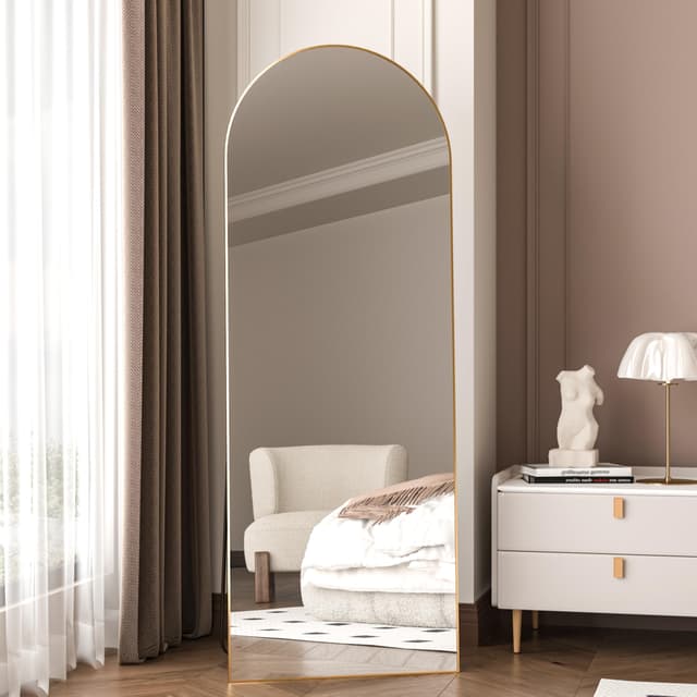 CASSILANDO Bogen Ganzkörperspiegel 162×53cm Bodenspiegel Gold 🌟 Großer Standspiegel mit Aluminiumlegierung Rahmen 🌟 Multifunktionaler Wandspiegel für Zuhause
