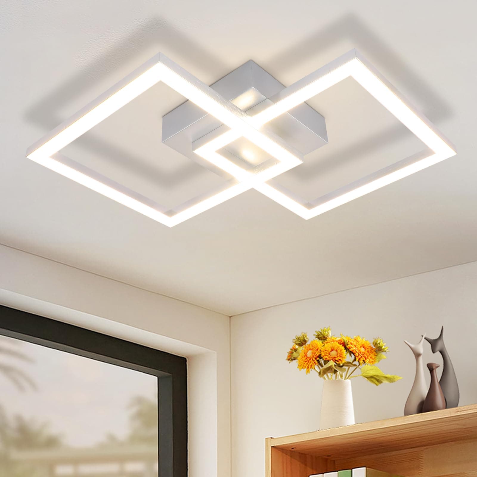 ZMH LED Deckenlampe Deckenleuchte Flur - Flurlampe Modern Design 47CM Schlafzimmerlampe 3000K Warmweißes Metall Silber 24W Quadratische Deckenbeleuchtung