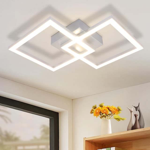 ZMH LED Deckenlampe Deckenleuchte Flur - Flurlampe Modern Design 47CM Schlafzimmerlampe 3000K Warmweißes Metall Silber 24W Quadratische Deckenbeleuchtung