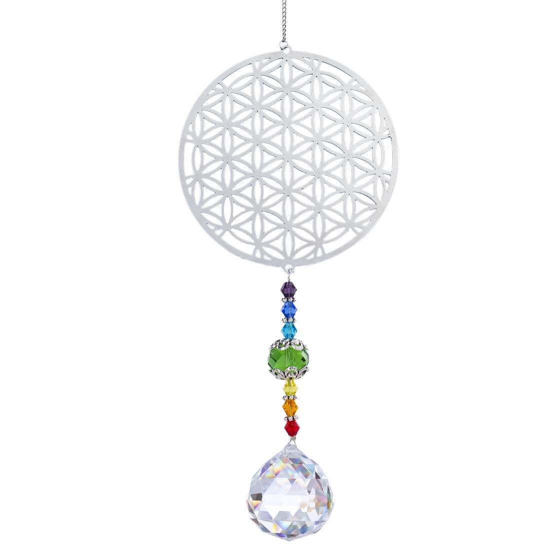 🌈 H&D Kristall Regenbogen Sonnenfänger Metall Blume des Lebens Anhänger Glas Chakra Kugelprisma Blume des Lebens 2 🌺