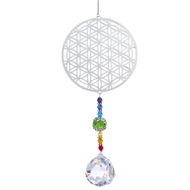 🌈 H&D Kristall Regenbogen Sonnenfänger Metall Blume des Lebens Anhänger Glas Chakra Kugelprisma Blume des Lebens 2 🌺