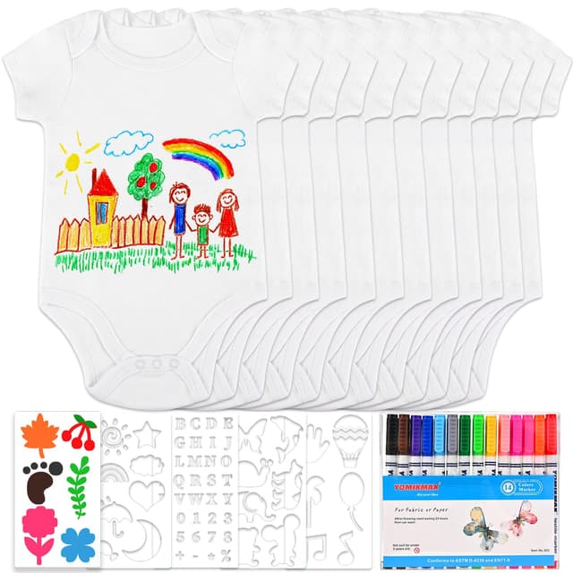 👶🎨 Tigvio 12 Stück Lätzchen zum Bemalen, Babybody zum Bemalen für Babyparty