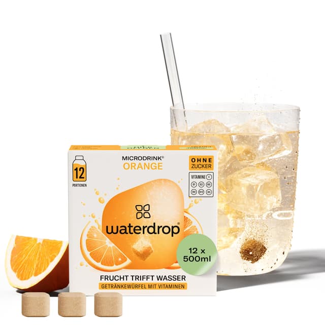 🍊 waterdrop® Microdrink Limonade: Orange, 12 Drops Würfel 🍹🍊