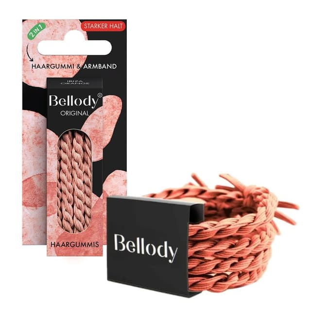 Bellody® Original Haargummis - Sundance Edition - Stylisch geflochtener Haargummi mit starkem Halt (4er Set - Ibiza Orange)